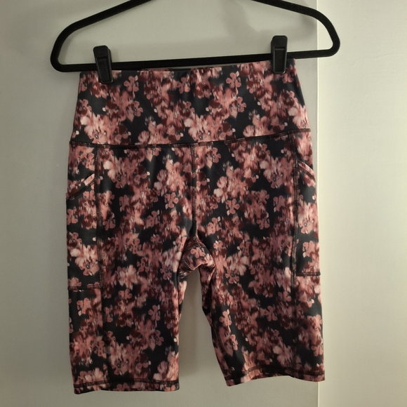 Brisos Pants - Brisos Floral Pink Women's Athletic Legging Shorts